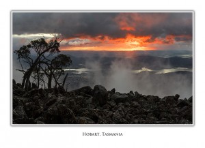 Greeting Card Sunrise over Hobart from Mt Wellington