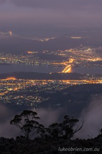 Mt Wellington - mist & Hobart city lights