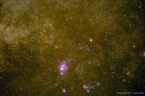 Pentax Astrotracer: Lagoon (M8) & Trffid (M20) nebulae in Sagittarius