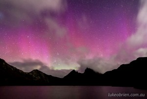 Aurora australis, or Southern Lights, at Cradle Mountain November 2013