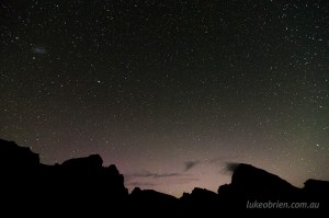 Frenchmans Cap and Sharland Peak, with remnant aurora glow. Missed it by... that much!