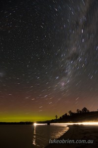 Aurora andstar trails in St Helens, Tasmania