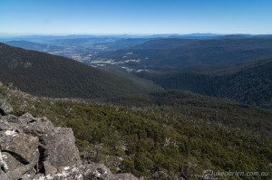 The view south towards the Huon Valley from the Devils Throne, Mt Wellington