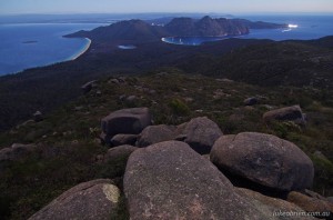 A moonlit Wineglass Bay from Mt Graham