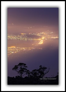 Hobart at Night, Fog. View from Mt Wellington.