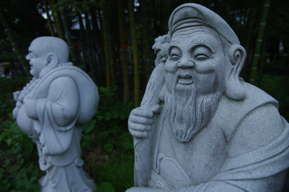 Stone statues, at a temple in rural Fukushima