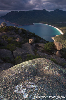 Wineglass Bay and the Freycinet Peninsula, early morning view from Mt Amos
