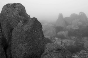 Tasmanian photography - Mist & boulders, Mt Wellington