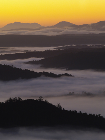 Pre-dawn mists below Mt Donaldson