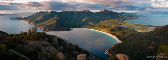 Wineglass Bay and the Freycinet Peninsula, early morning view from Mt Amos
