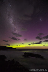 The aurora and Milky Way off the Tasman Peninsula