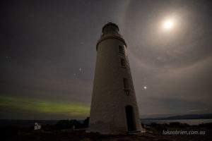 Aurora and moon-bow at the Cape Bruny lighthouse