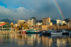 rainbow over the Hobart waterfront