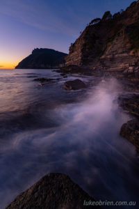 Crashing waves at dawn. Fossil Cliffs, Maria Island