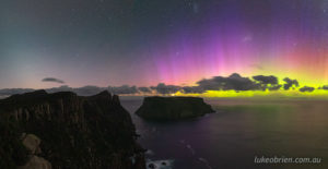 Zodiacal lights and southern lights over Tasman Island